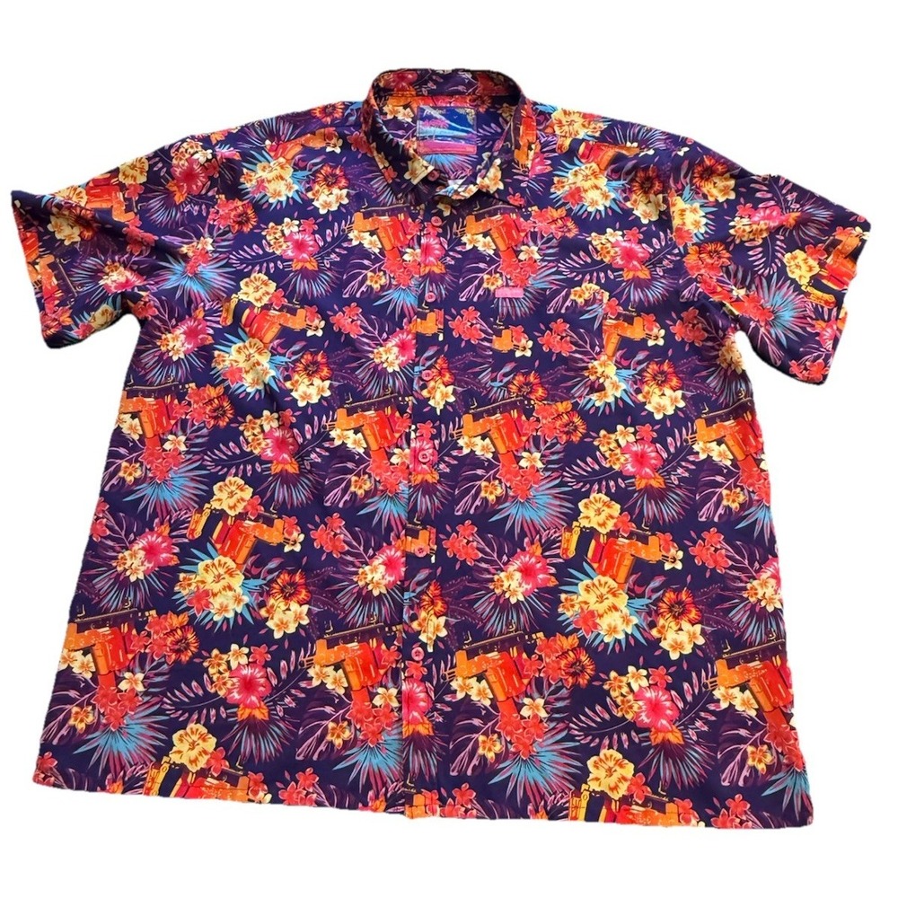 Retro Rifle Shirt Mens 3XL Hawaiian Vector Bliss Multicolor Floral Stretch